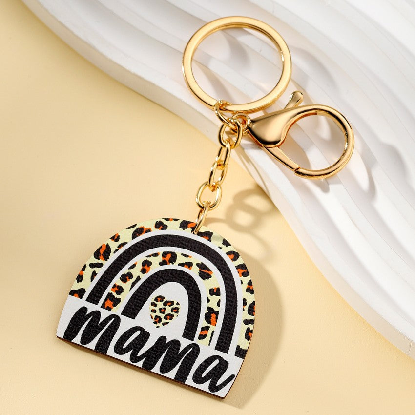 Wholesale Leopard Print Mama Letter Wooden Keychain